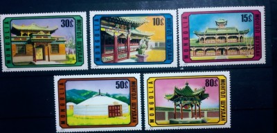 Mongolia 1974 temple budhiste,Templul lui Budha, arhitectura serie 5v nestampilat foto