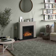 Frode Light Beige semineu electric modern cu imitatie flacara reala foto