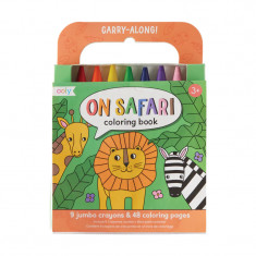 Set carte de colorat si creioane colorate - portabil, Safari