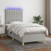 VidaXL Pat cu arcuri, saltea și LED, gri deschis, 90x190 cm, textil 3135557