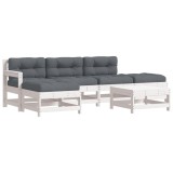 Set mobilier relaxare gradina&amp;perne 6 piese alb lemn masiv pin