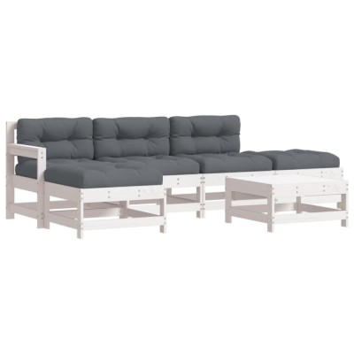 Set mobilier relaxare gradina&amp;amp;perne 6 piese alb lemn masiv pin foto