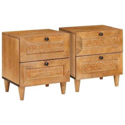 vidaXL Noptieră 2 pcs Maro deschis 40 x 33 x 46 cm Lemn masiv de mango 4018079 foto