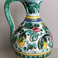 Ulcea ceramica vintage, motive florale & vegetale pictate manual, 25cm inaltime
