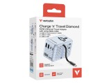 Adaptor Verbatim GaN,100W,cablu retractab,bleuUSB-C PD 3.0 QC4+up to 100W/USB-A up to 12W