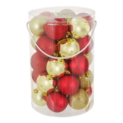 Set 30 de globuri pentru brad, 7 cm, rosu/auriu foto