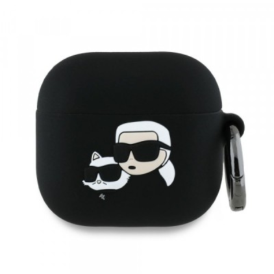 Husa Karl Lagerfeld 3D Karl &amp;amp; Choupette&amp;#039;s Heads pentru Apple AirPods 4, Neagra foto