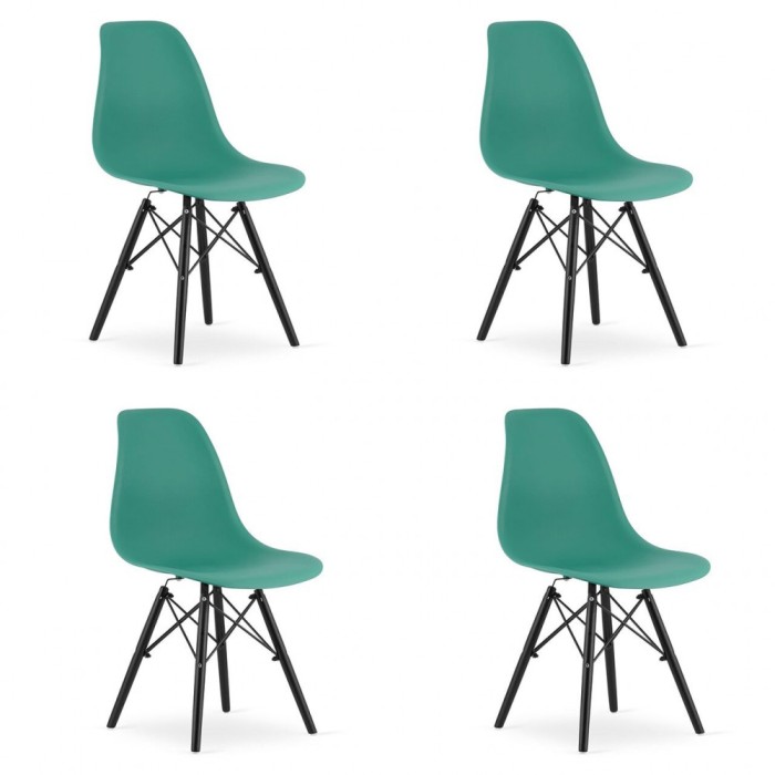 Set 4 scaune stil scandinav, Artool, Osaka, PP, lemn, verde si negru, 46x54x81 cm