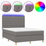 Cumpara ieftin Pat cu arcuri, saltea si LED, gri inchis, 140x190 cm, textil