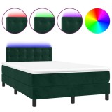 Cumpara ieftin Pat cu arcuri, saltea si LED, verde inchis, 120x200 cm, catifea