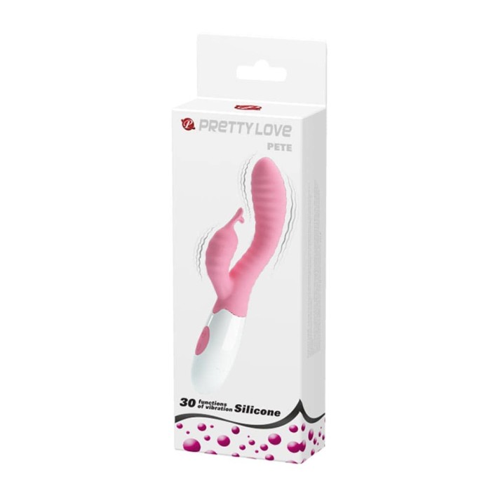 Vibrator Rabbit Pretty Love Pete, stimulare dubla, roz, 30 Viteze, 20 cm#
