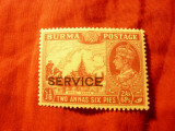 Timbru Burma colonie britanica 1939 Rege George VI supratipar Service ,val.2,6a, Nestampilat