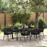 vidaXL Set de masă pentru grădină 7 pcs Negru Rattan poli