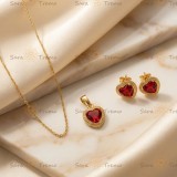 Cumpara ieftin Set Inima Rubinului Regal , Set Colier si Cercei placati 18K Brazilia