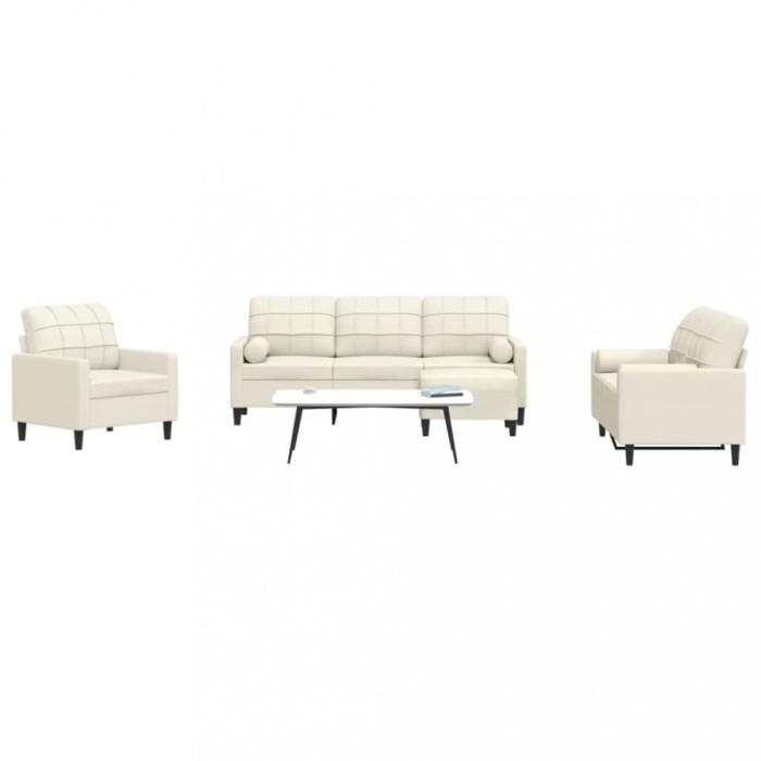 vidaXL Set de canapele cu perne/rulouri, 4 piese, crem, catifea