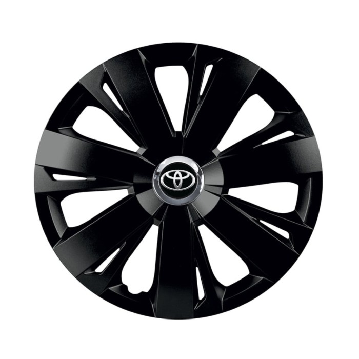 Set 4 capace roti Negre Cu Inel Cromat Energy R16 pentru gama auto Toyota