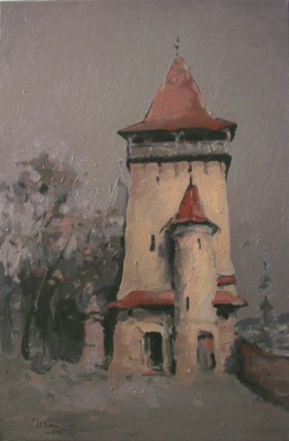 Vand pictura ,Biertan, Biserica fortificata , ulei pe panza foto