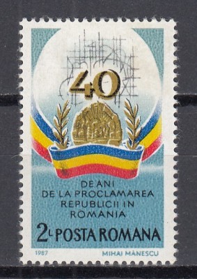ROMANIA 1987 LP 1196 - 40 DE ANI DE LA PROCLAMAREA REPUBLICII MNH foto