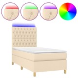 Cumpara ieftin Pat cu arcuri, saltea si LED, crem, 90x200 cm, textil