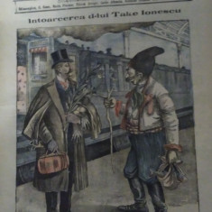 Ziarul Veselia : ÎNTOARCEREA LUI TAKE IONESCU - gravură, 1913