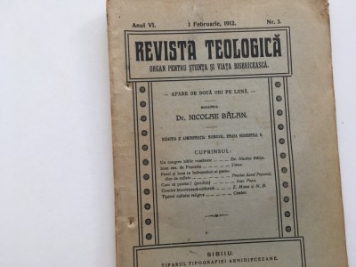REVISTA TEOLOGICA-SIBIU 1912- nr.3 TEXTE DE PR. AUREL POPOVICI, NICOLAE BALAN... foto