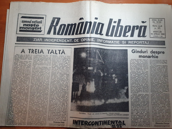 romania libera 18 aprilie 1990-a treia yalta si art. intercontinental 21-22