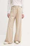 G-Star pantaloni din amestec de in culoarea bej, lat, high waist, D26435-D910