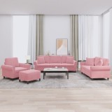 vidaXL Set canapea cu perne, 4 piese, roz, catifea 3202203
