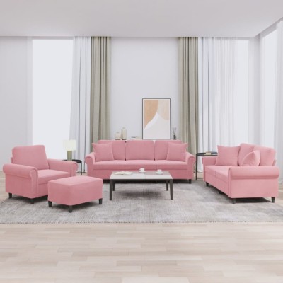 vidaXL Set canapea cu perne, 4 piese, roz, catifea 3202203 foto