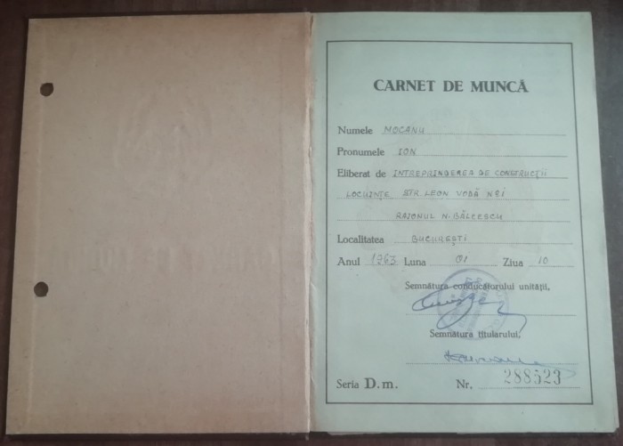 QW13 6 - 1963 - Carnet de munca - piesa de colectie!