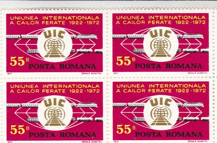 1972 LP 793-50 ANI INFIINTAREA UNIUNII INTERNATIONALE CAILOR FERATE BLOC DE 4MNH