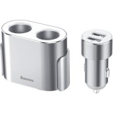 INCARCATOR AUTO Baseus High Efficiency, 2 x USB Output 5V/3.4A, 2 x bricheta auto, total output 96W, pt. bricheta auto, lungime cablu 60cm, argintiu &quot;