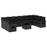 Cumpara ieftin Set canapele de gradina cu perne, 11 piese, negru, poliratan