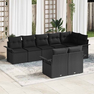 vidaXL Set de canapele pentru grădină cu pernă 8 pcs Negru Rattan poli 3345413 foto