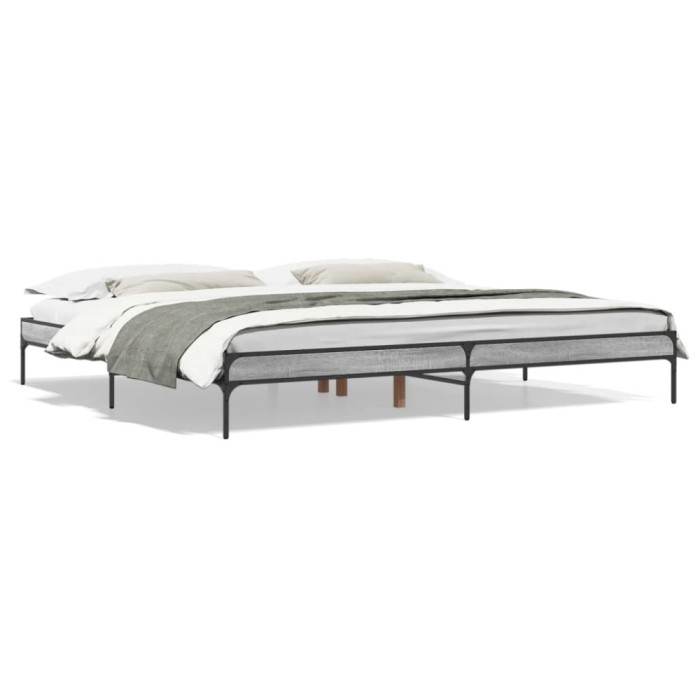 Gossi cadru de pat, gri sonoma, 200x200 cm, lemn prelucrat si metal
