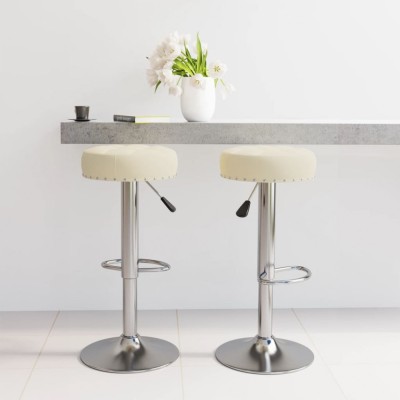 vidaXL Scaune de bar, 2 buc., crem, material textil foto
