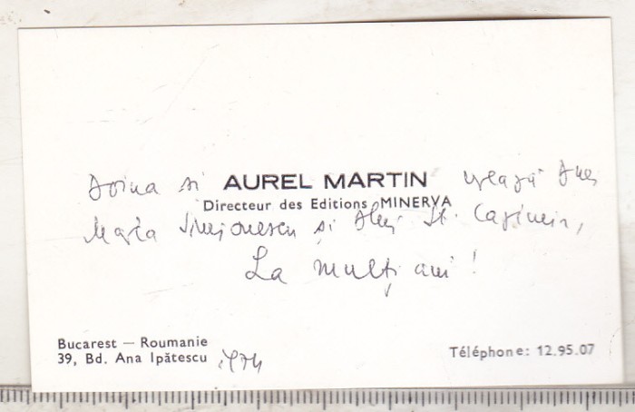 bnk div Carte de vizita cu felicitare olografa - Aurel Martin