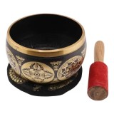 Vas tibetan &amp;#8211; Bol cantator negru cu Buddha Medicine si cele 8 simboluri &amp;#8211; 11cm