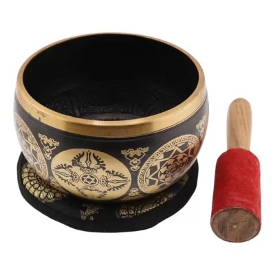 Vas tibetan &amp;amp;#8211; Bol cantator negru cu Buddha Medicine si cele 8 simboluri &amp;amp;#8211; 14cm foto