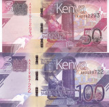 Bancnota Kenya 50 si 100 Shilingi 2019 - PNew UNC ( Set x2 - SERIE NOUA )
