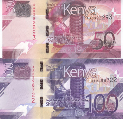 Bancnota Kenya 50 si 100 Shilingi 2019 - PNew UNC ( Set x2 - SERIE NOUA ) foto