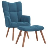 VidaXL Scaun de relaxare cu taburet, albastru, catifea