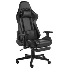 Scaun de jocuri pivotant cu suport de picioare, negru, PVC