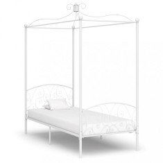 vidaXL Cadru de pat cu baldachin, alb, 100 x 200 cm, metal