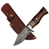 Cumpara ieftin Cutit de vanatoare DEPOX&reg;, Oriental Cutting, otel damasc, 20.5 cm, maro, teaca piele