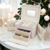 Cutie de bijuterii, caseta organizator tip valiza roz, multiple compartimente, Jollymag, PD102R