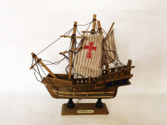 Macheta navala lemn corabie, vapor, Santa Maria 1492, veche vintage, 20x20 cm foto