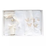 Trusou Botez 7 Piese cu Broderie, Crem, Fluturi - TB135