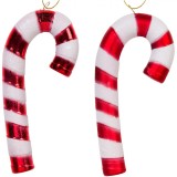Set Ornamente Crăciun, Bastonașe, Plastic, Roșu Alb, 14cm, 4 Bucăți, Oem