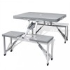 Set Camping vidaXL, Masa Pliabila + 4 Scaune, Gri Deschis, Aluminiu, Portabil, Picnic, Gradina, Terasa, 85.5x65x67cm